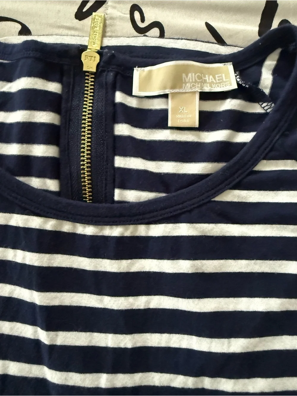 Michael Kors Navy and White Striped Dress with Gold Zipper